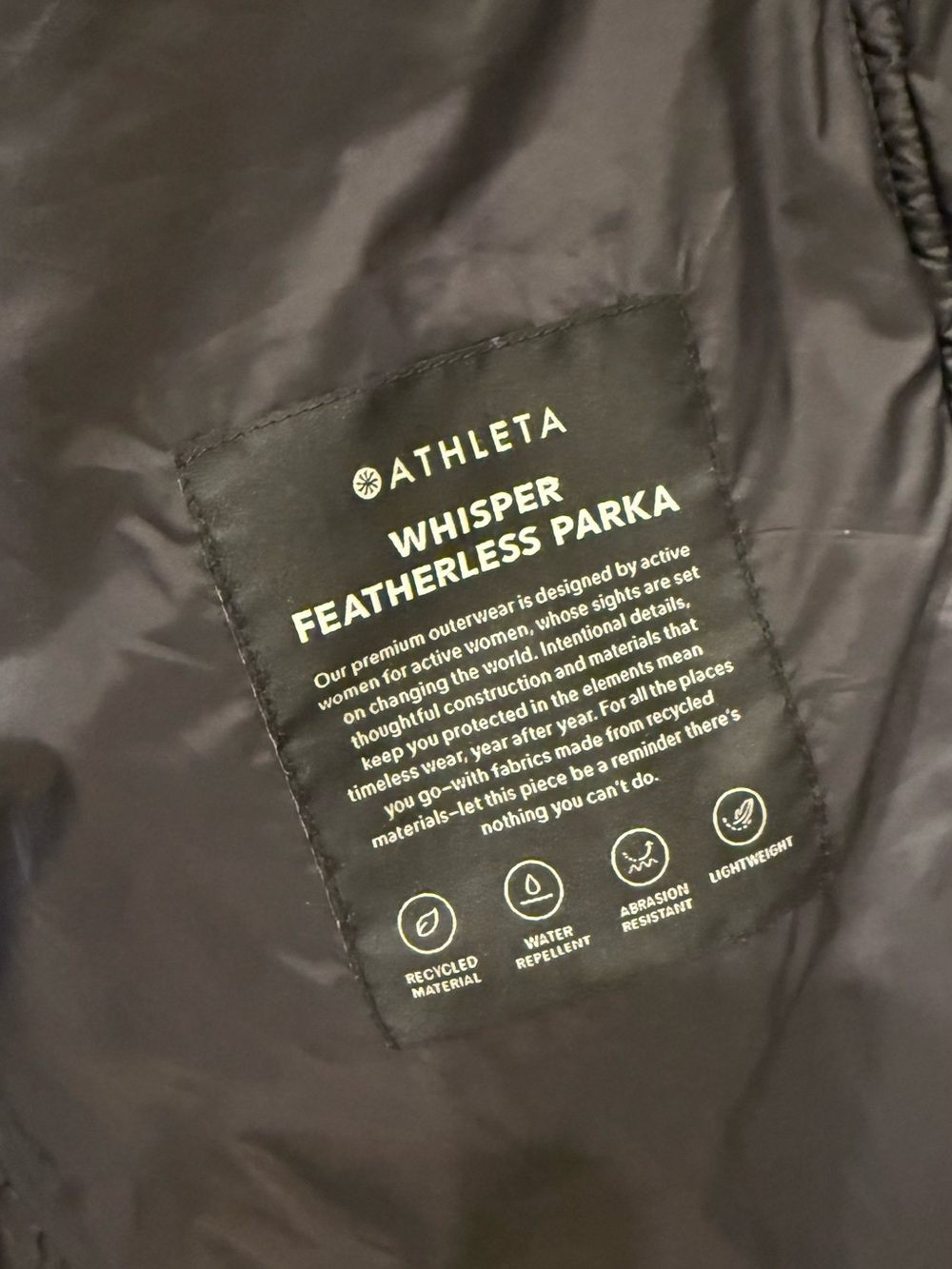 Athleta | Black Quilted Zip-Front Puffer Jacket | Size = XS - Picture 4 of 10